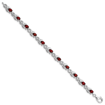 Sterling Silver Rhodium-plated Garnet Bracelet - Birthstone Company
