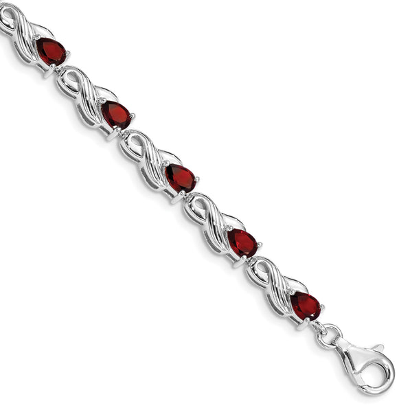 Sterling Silver Rhodium-plated Garnet Bracelet - Birthstone Company