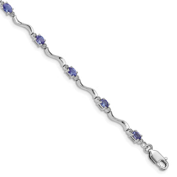 Sterling Silver Rhodium Plated Diamond and Tanzanite Bracelet - Birthstone Company