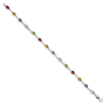 Sterling Silver Rhodium Plated Rainbow Gemstone Bracelet - Birthstone Company