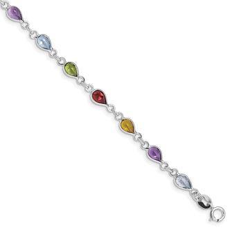 Sterling Silver Rhodium Plated Rainbow Gemstone Bracelet - Birthstone Company