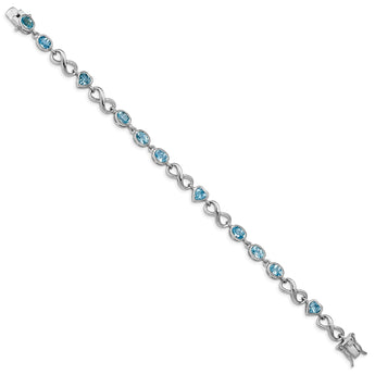 Sterling Silver Rhodium-plated Oval Heart Blue Topaz Bracelet - Birthstone Company