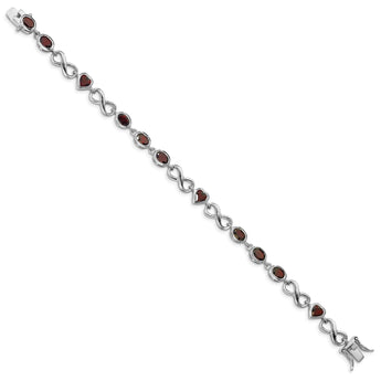 Sterling Silver Rhodium-plated Oval Heart Garnet Bracelet - Birthstone Company