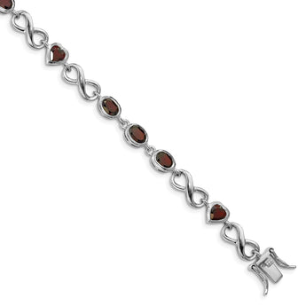 Sterling Silver Rhodium-plated Oval Heart Garnet Bracelet - Birthstone Company