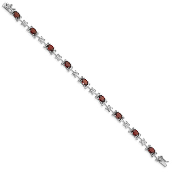 Sterling Silver Rhodium-plated Garnet Oval Bracelet - Birthstone Company
