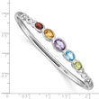 Sterling Silver Multi-Gemstone Bangle with Polished Rhodium Finish