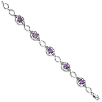 Sterling Silver Rhodium-plated Amethyst Open Link Bracelet - Birthstone Company