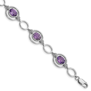 Sterling Silver Rhodium-plated Amethyst Open Link Bracelet - Birthstone Company