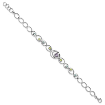 Sterling Silver Rhodium-plated w/Peridot, Blue Topaz &Amethyst Bracelet - Birthstone Company