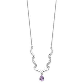 Sterling Silver Amethyst & Topaz Necklace with Polished Rhodium Finish