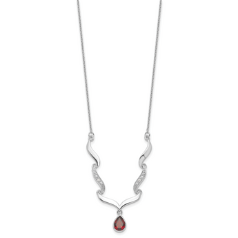 Sterling Silver Garnet & Topaz Necklace with Polished Rhodium Finish