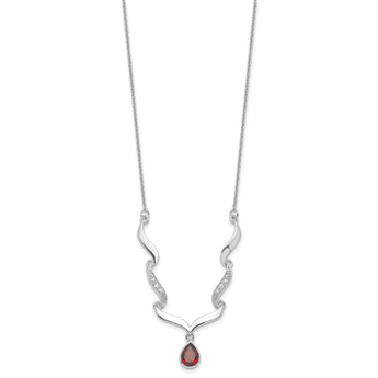 Sterling Silver Garnet & Topaz Necklace with Polished Rhodium Finish - Birthstone Company