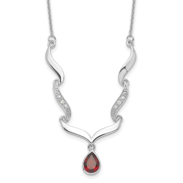 Sterling Silver Garnet & Topaz Necklace with Polished Rhodium Finish - Birthstone Company
