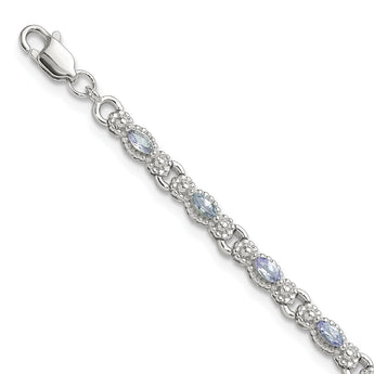 Sterling Silver Rhodium-plated Polished Tanzanite 7.5 inch Bracelet - Birthstone Company