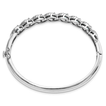 Sterling Silver Rhodium-plated Light Swiss Blue Topaz Hinged Bangle - Birthstone Company