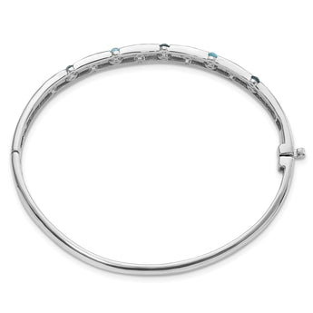 Sterling Silver Rhodium-plated Light Swiss/London Blue Topaz Hinged Bangle - Birthstone Company