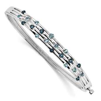 Sterling Silver Rhodium-plated Light Swiss/London Blue Topaz Hinged Bangle - Birthstone Company