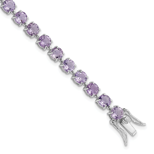 Sterling Silver Rhodium-Rhodium-Plated Polished 5mm Amethyst Stone Bracelet