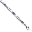 Sterling Silver Rhodium-Rhodium-Plated Amethyst and Diamond 7.25in Bracelet