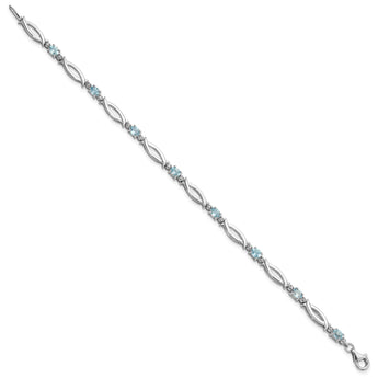 Sterling Silver Rhodium-Rhodium-Plated Light Swiss Blue Topaz and Diamond Bracelet 7.25 in - Birthstone Company