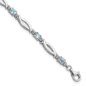 Sterling Silver Rhodium-Rhodium-Plated Light Swiss Blue Topaz and Diamond Bracelet 7.25 in - Birthstone Company