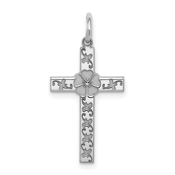 Sterling Silver Rhodium-plated Laser Designed Cross Pendant