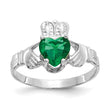 14k White Gold May CZ Birthstone Claddagh Ring