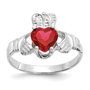 14k White Gold July CZ Birthstone Claddagh Ring