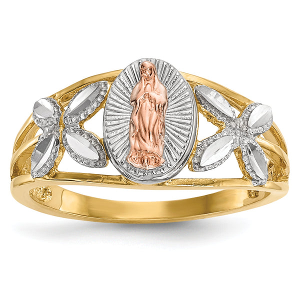 14k Two-tone WithWhite Rhodium Polished Our Lady of Guadalupe Ring