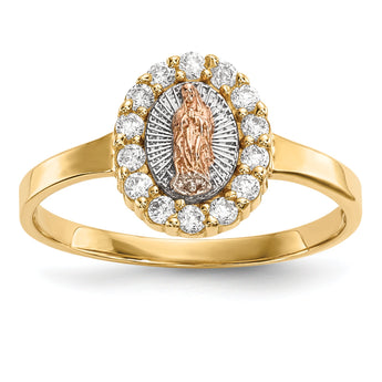 14k Two-tone WithWhite Rhodium CZ Lady of Guadalupe Ring