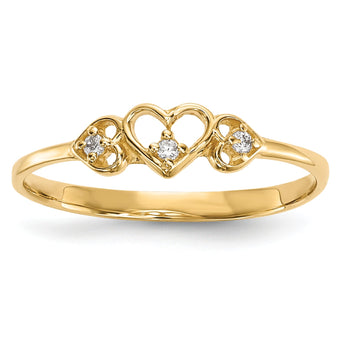 14k CZ 3-Hearts Ring