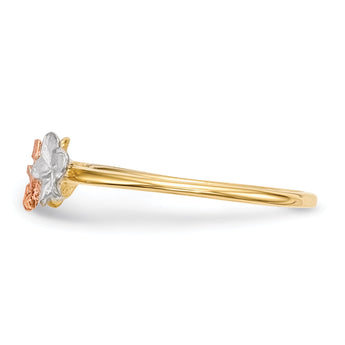 14k Two-tone WithWhite Rhodium Polished and Satin 3 Flower Ring