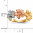 14k Two-tone WithWhite Rhodium Satin D/C 3-Plumerias Ring