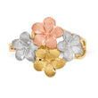 14k Two-tone WithWhite Rhodium Polished & Satin D/C 4-Plumeria Ring