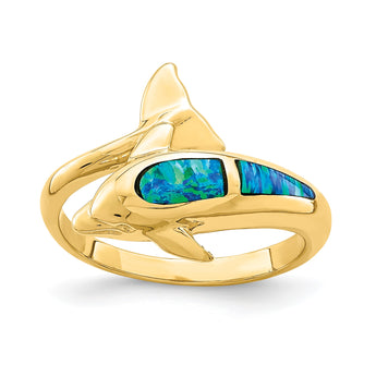 14K Lab Created Opal Dolphin Ring, Size 7 - Birthstone Company