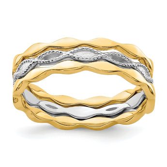 14K Yellow & White Gold Set of 3 Stackable Rings, Size 7 - Birthstone Company