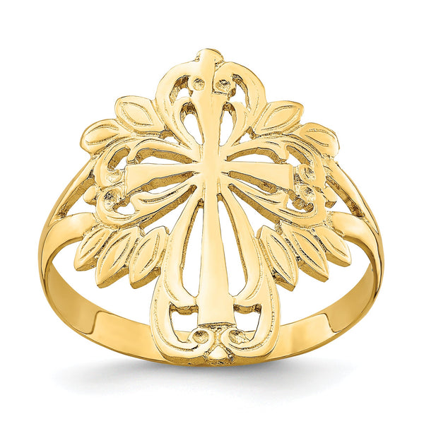 14k Polished Cut-Out Cross Ring