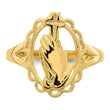14K Polished Praying Hands and Cross Ring