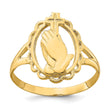 14K Polished Praying Hands and Cross Ring