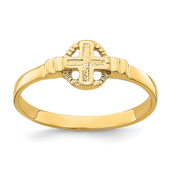 14k Polished Cross In Circle Ring