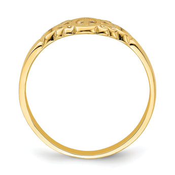 14K Cross Inside Oval WithScroll and Heart Ring