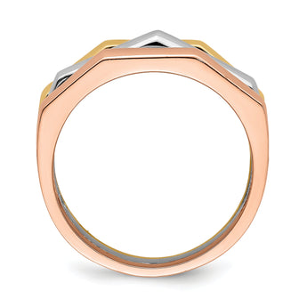 14K Tri-Color Polished Ridged Peak Band