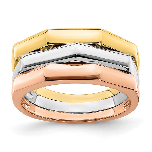 14K Tri-Color Polished Ridged Peak Band