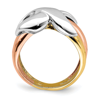 14K Tri-Color Polished Criss-Cross Fancy Band