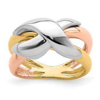 14K Tri-Color Polished Criss-Cross Fancy Band