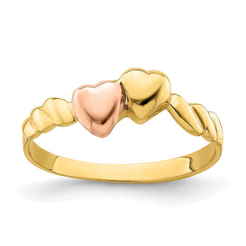14k Two-Tone Two Hearts Ridged Band