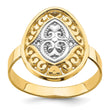 14k WithRhodium Oval Shield and Hearts Ring