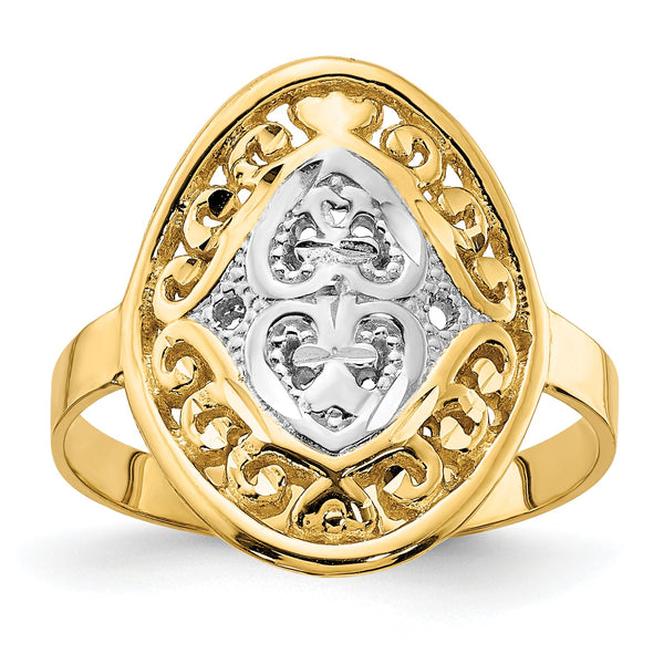 14k WithRhodium Oval Shield and Hearts Ring