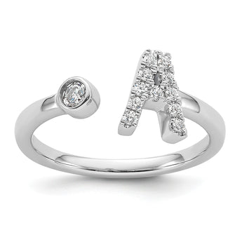 14k White Gold 1/6 carat Lab Grown Diamond VS/SI+ G+ Initial A Adjustable Ring - Birthstone Company