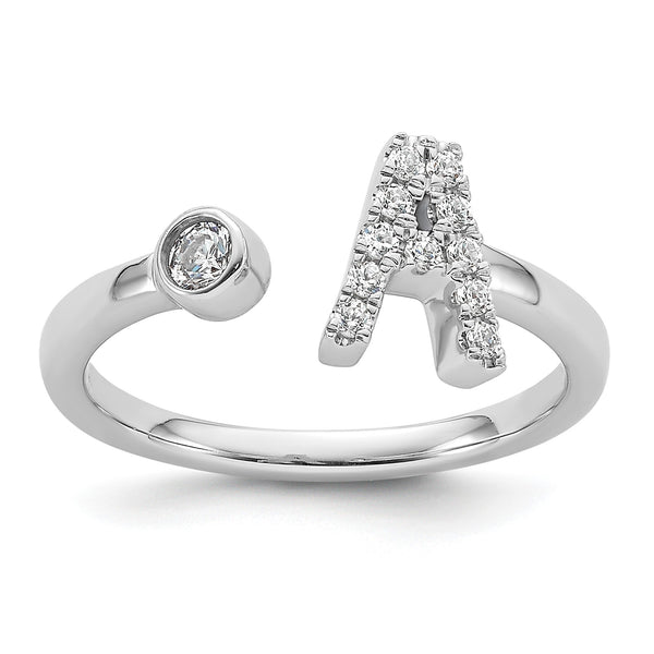 14k White Gold 1/6 carat Lab Grown Diamond VS/SI+ G+ Initial A Adjustable Ring - Birthstone Company